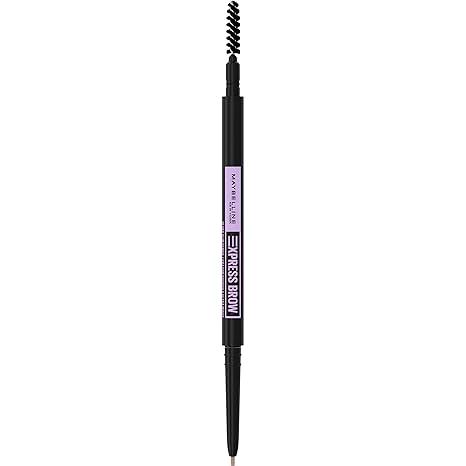 Maybelline Express Brow 울트라 슬림 아이브로우 메이크업, 정밀한 팁 및 스풀리가 있는 브로우 펜슬, 눈썹, 회갈색, 1개입