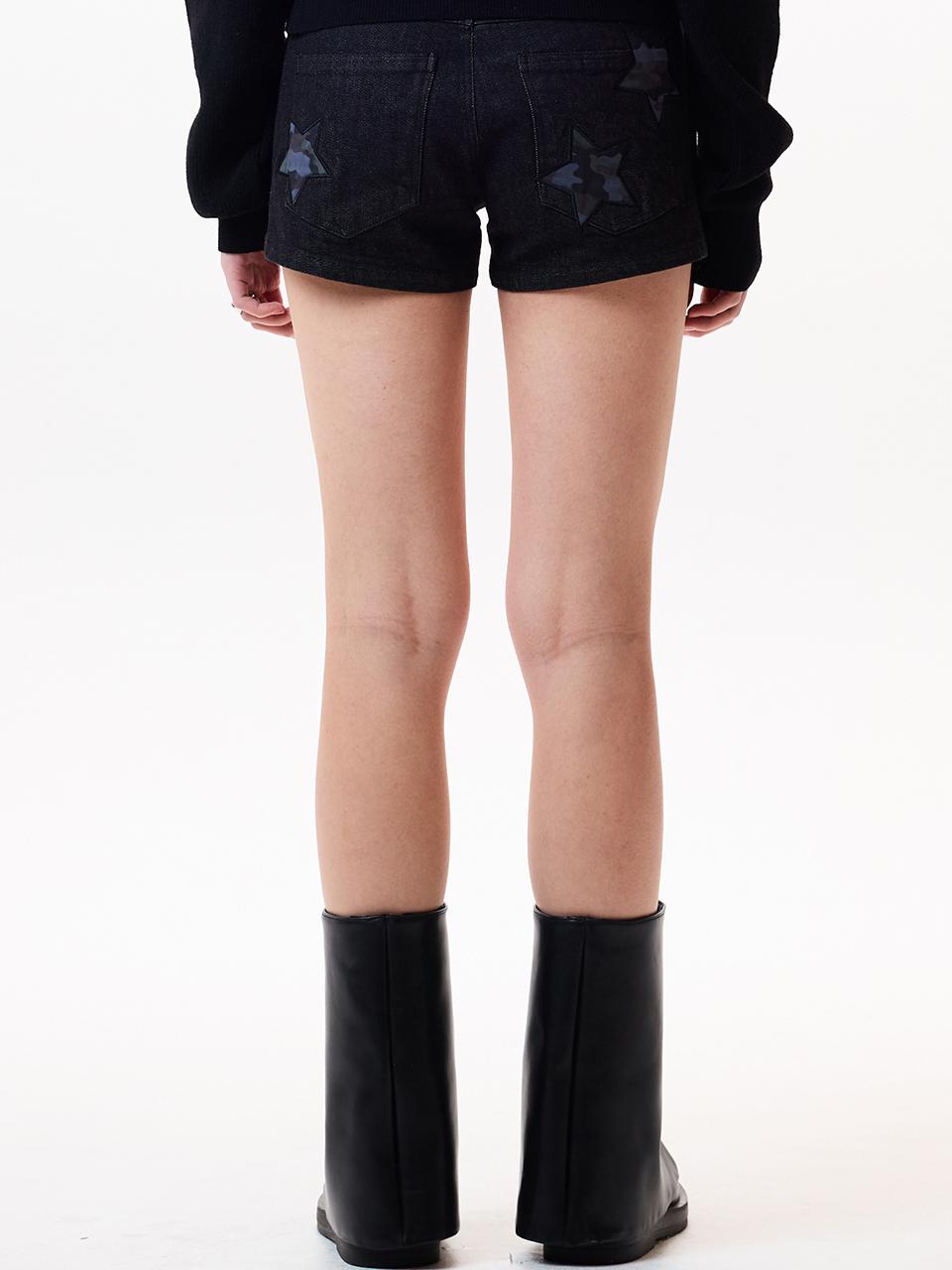 IM DENIM STAR PATCH SHORTS(BLACK)