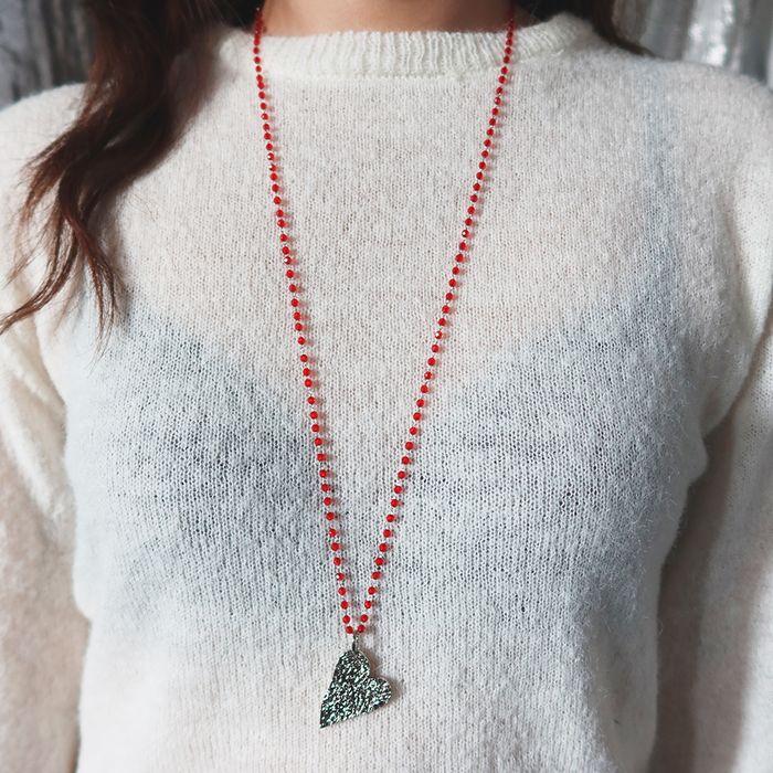 Foil Heart Red Beads Necklace