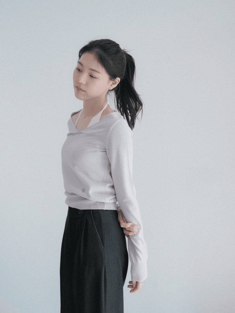 123앙드트와 [NouArté] 피오니 홀터넥 레이어드 니트 (그레이)
