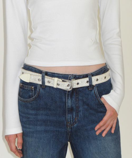 Lace Webbing Belt, BEIGE