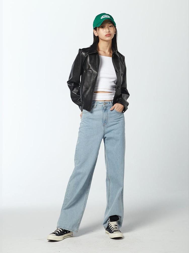 프릴 레더 점퍼 - Black