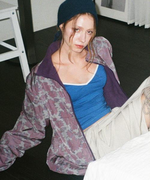 Flower Check Reversible Fleece Jacket - Purple/Pink