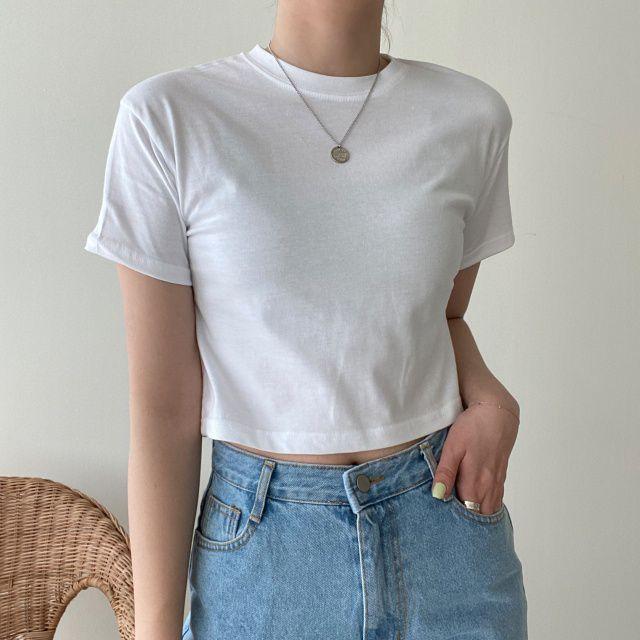 (컬러추가/1+1할인) 데일리 무지 크롭 티셔츠 ; 14col