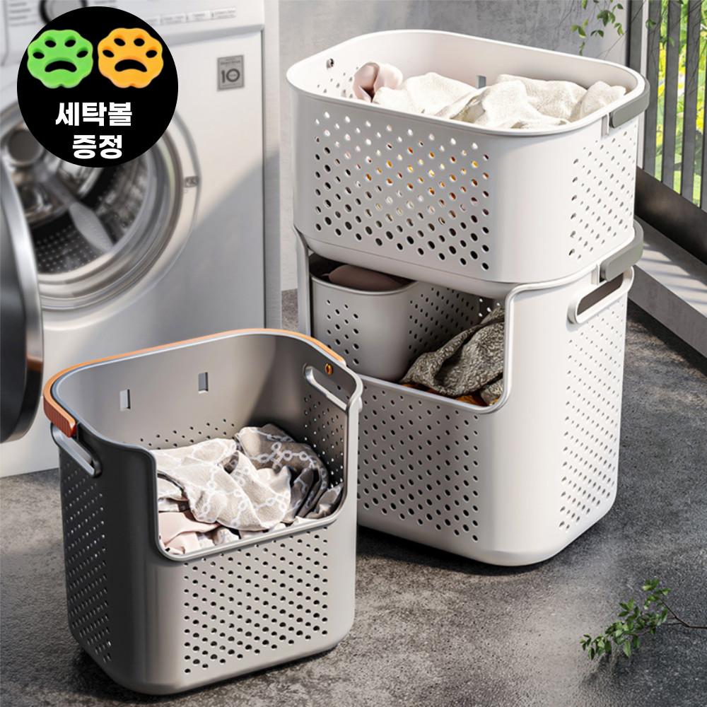 3단빨래바구니 벽걸이 부착형 3in1 대용량 사각 빨래통 굳건빨래바구니