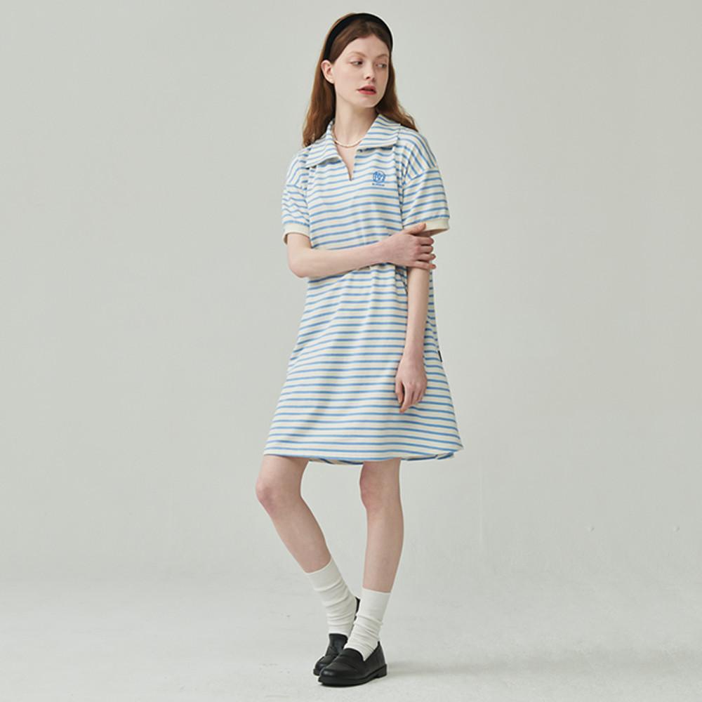 STRIPE COLLAR HALF ONEPIECE BLUE STRIPE