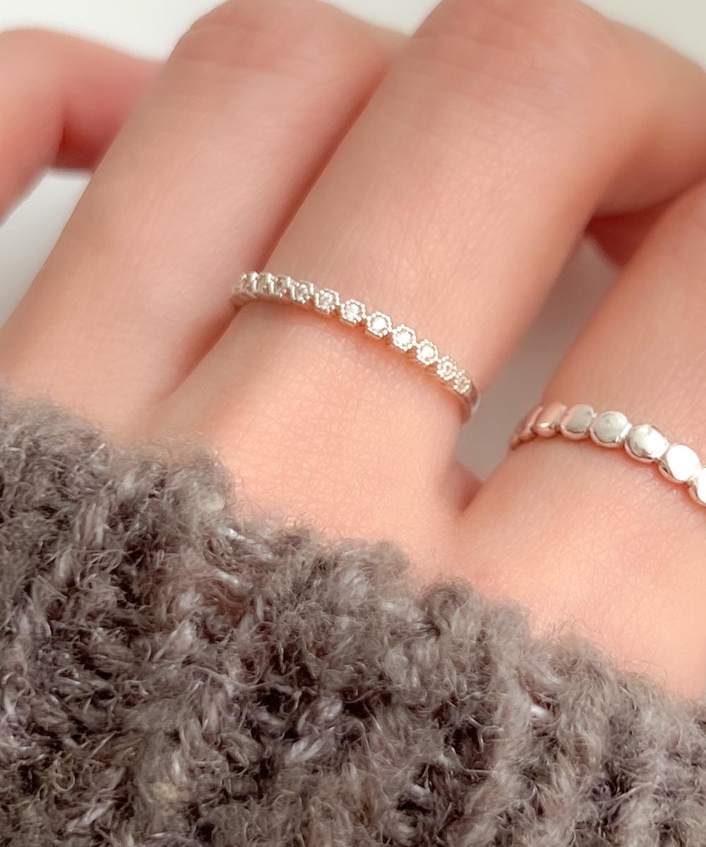 [무배] 실버925 미니 육각큐빅 레이어드 반지 (실버 골드 로즈골드)