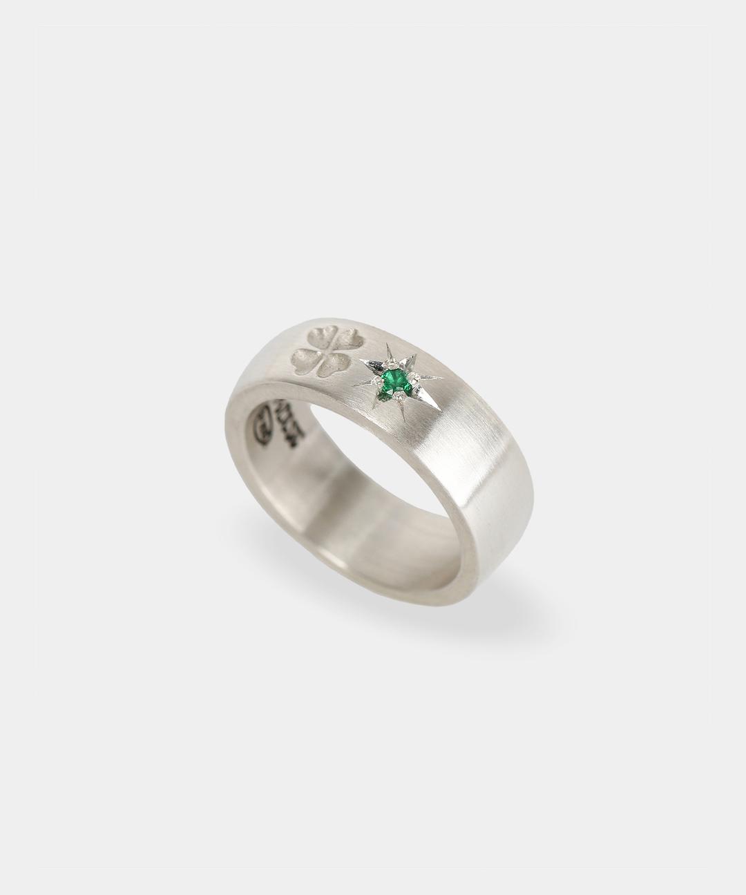 Clover star cubic ring (green) (925 silver)