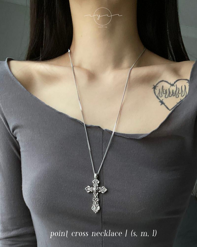 포인트 크로스 목걸이 (3가지 기장 선택 가능 / 써지컬스틸 체인)
