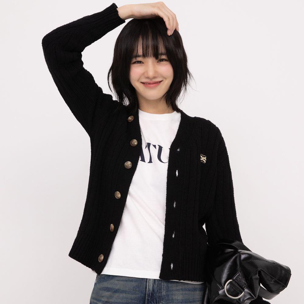 [박규영PICK] 파로 오버 사이즈 부클 가디건 클래식 블랙