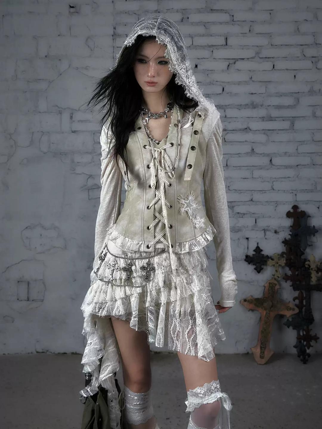 NO ROMANCE Punk Palace Strap Leather Tube Top