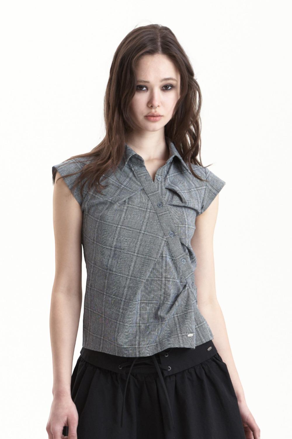 CHECK UNBALANCED PINTUCK SHIRT BLACK