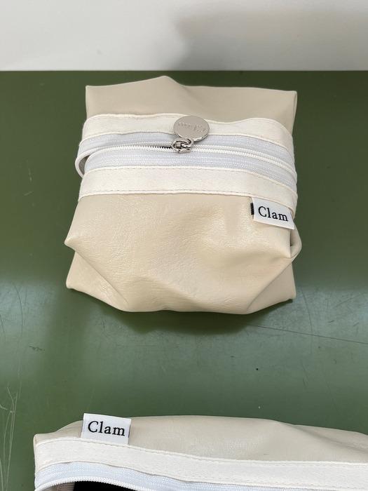 Clam round pouch _ Leather ivory
