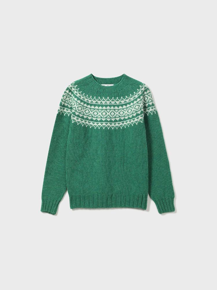 Chunky Fairisle Yoke Crew Neck Sweater [Pixie / Winter White]
