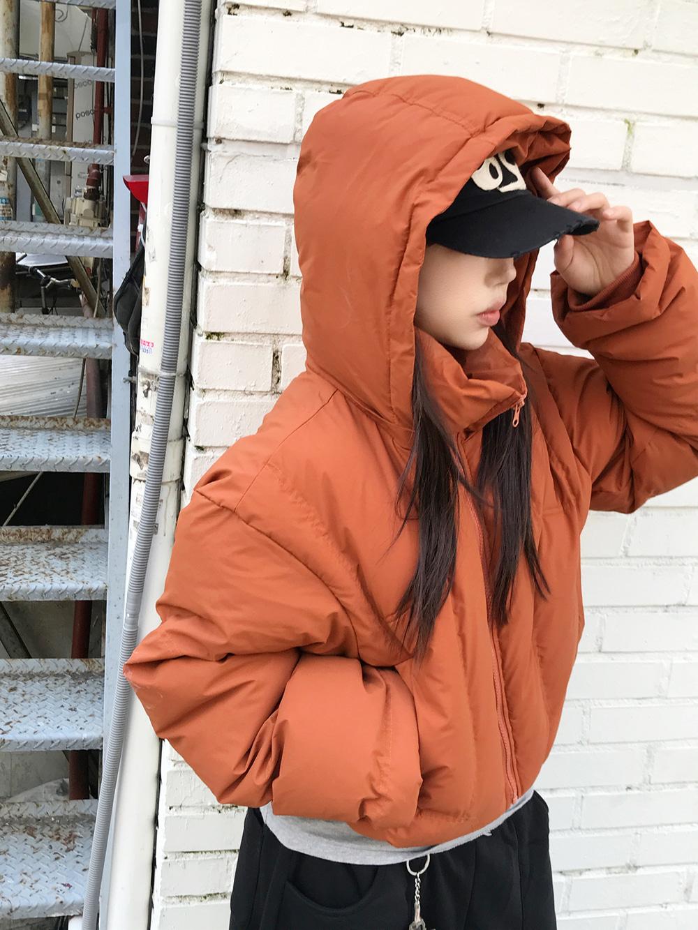 캐럿 힙걸 크롭 하이넥 후드 패딩