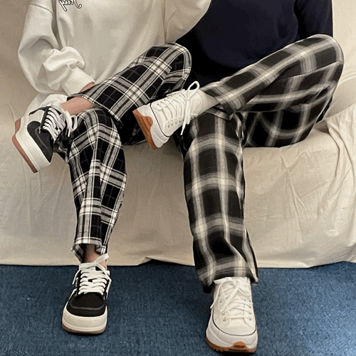 [1+1할인/남자체크바지/여자체크바지/밴딩체크바지/남녀공용체크바지/시밀러룩/커플룩/데일리룩] 데일리룩 필수템! 남녀공용 편한 밴딩 체크바지, 데일리 체크바지