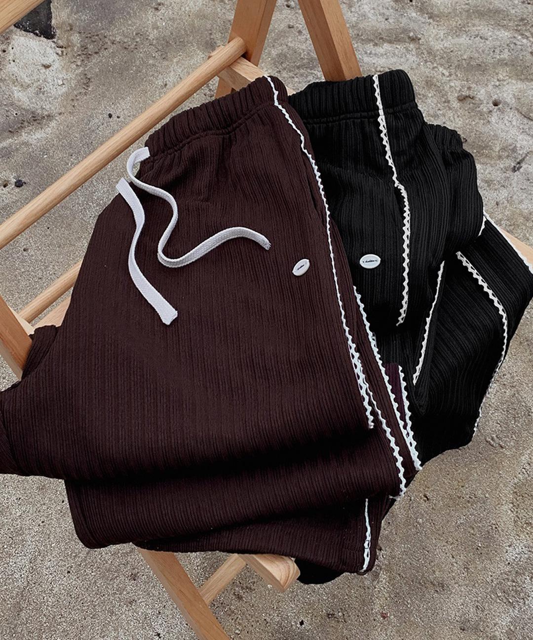 핫핑 [투웨이/롱다리핏][MADE] 벨리오 니트라이크 레이스 밴딩 조거/와이드팬츠(44~110) (빅사이즈팬츠-밴딩팬츠-레이스팬츠-트레이닝팬츠-추리닝팬츠-체형커버-캐주얼-데일리-빈티지)