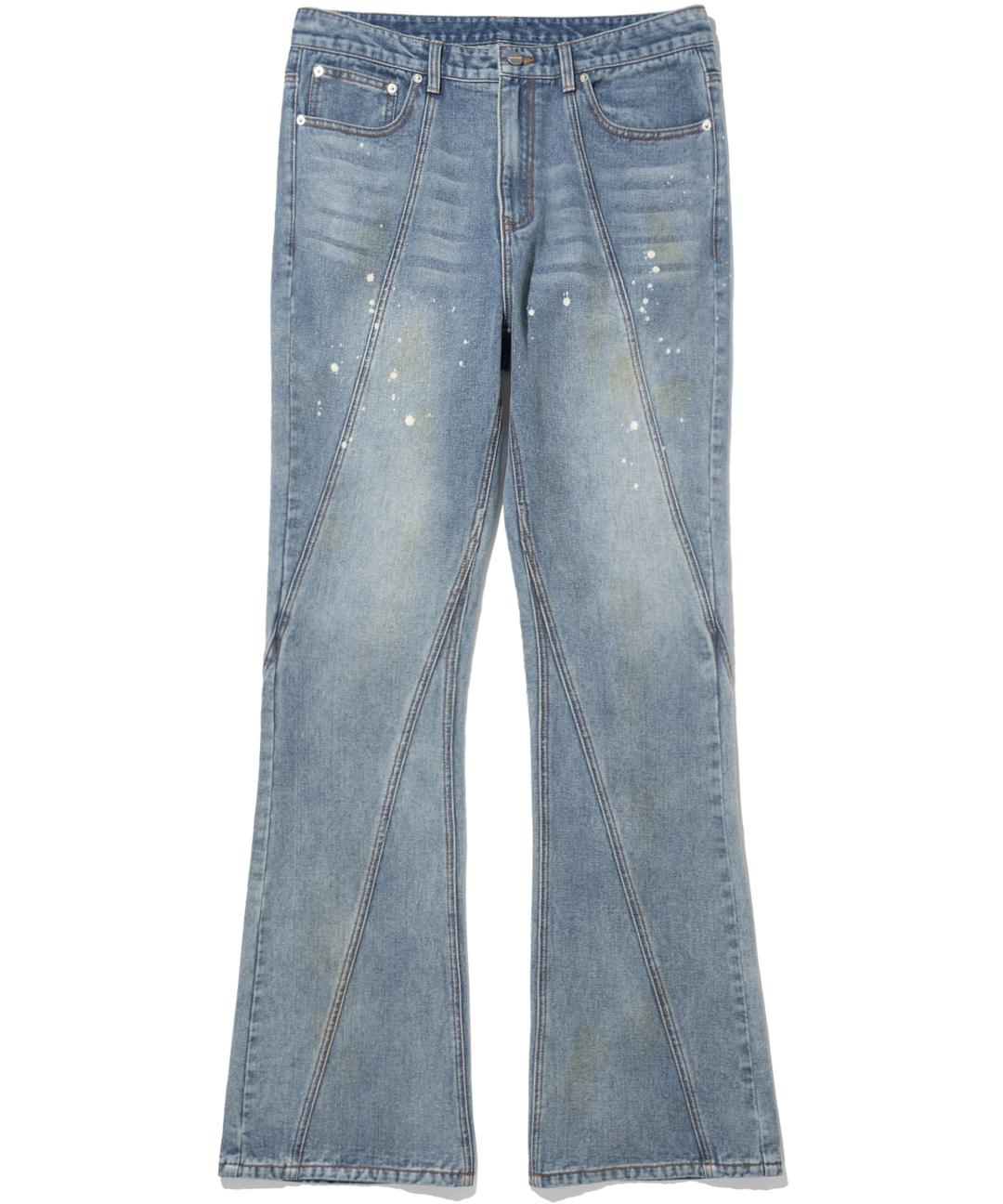 Curved Dirty Wash Bootscut Denim Pants - Deep Blue