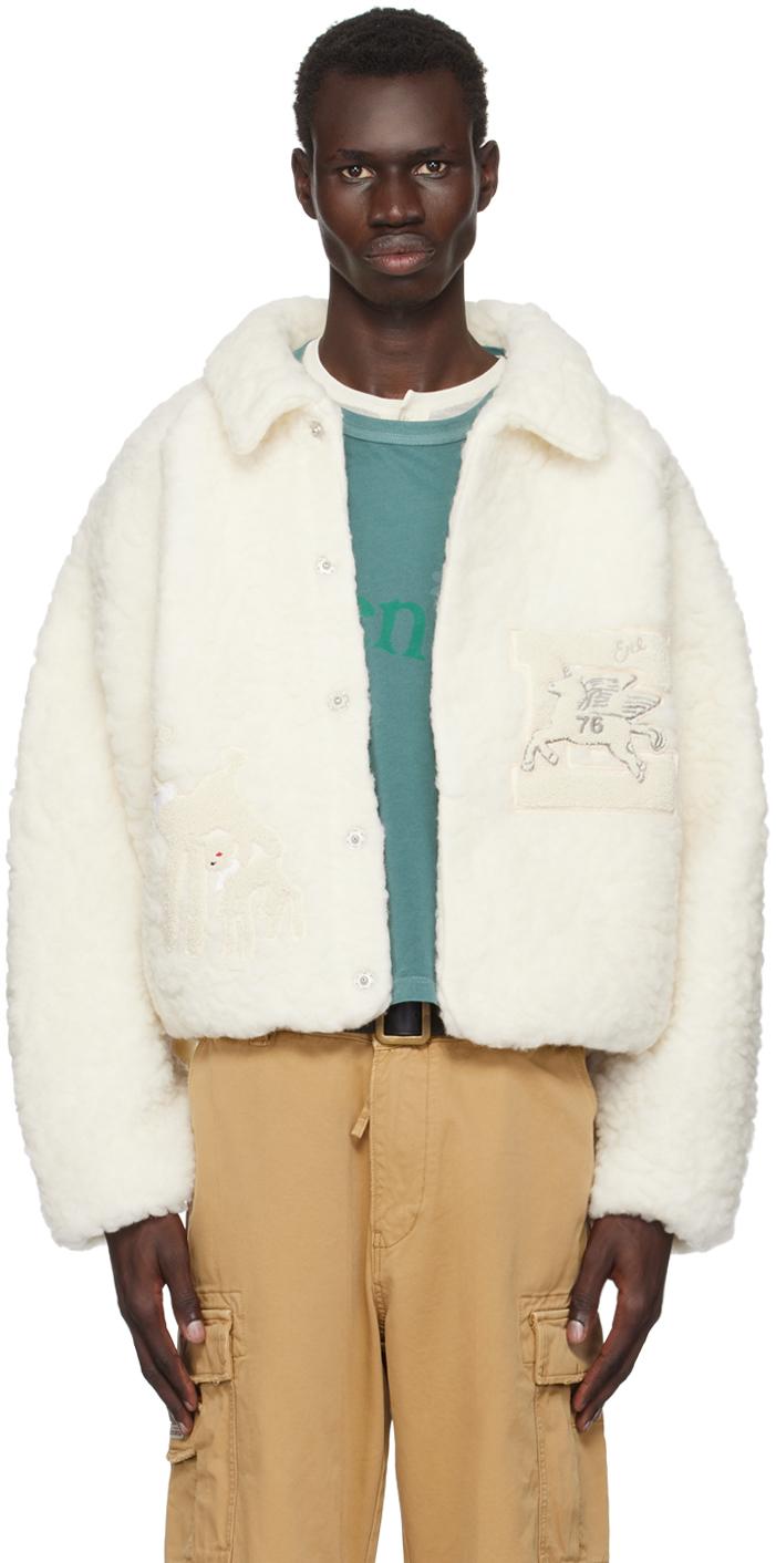 오프 화이트 바시티 울 플리스 재킷