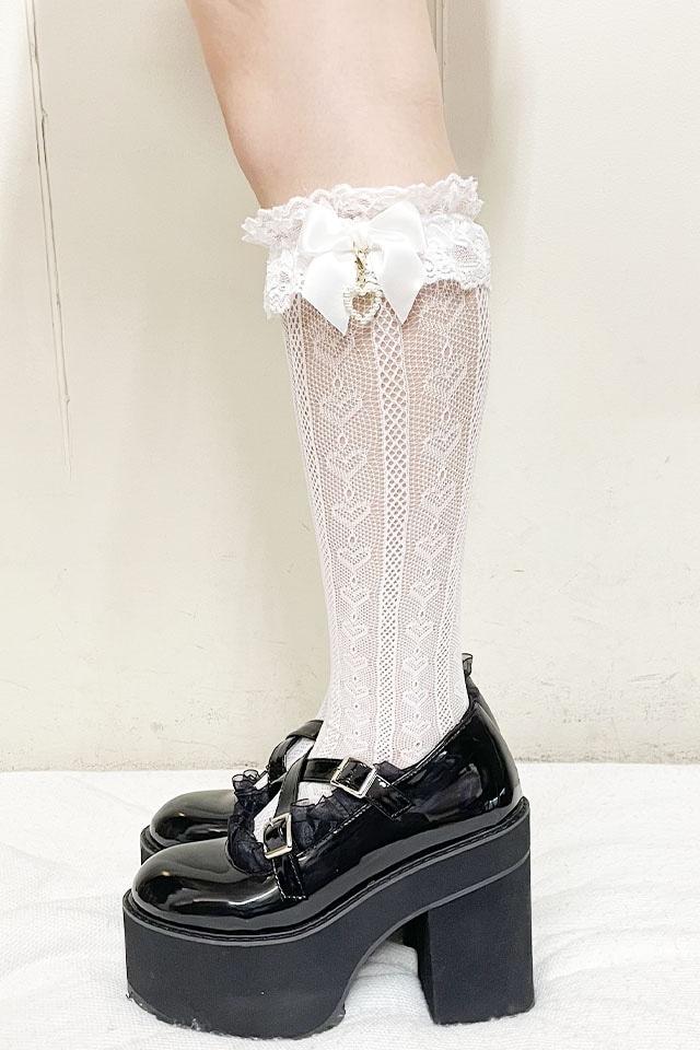 【Princess Melody】パールハートリング付きハートレースハイソックス - ホワイト size-F-Ma*rs WebStore by LiLimPark