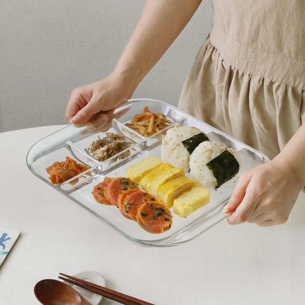 글라스 칸칸 나눔접시 특대(핸들형) / 다이어트식판