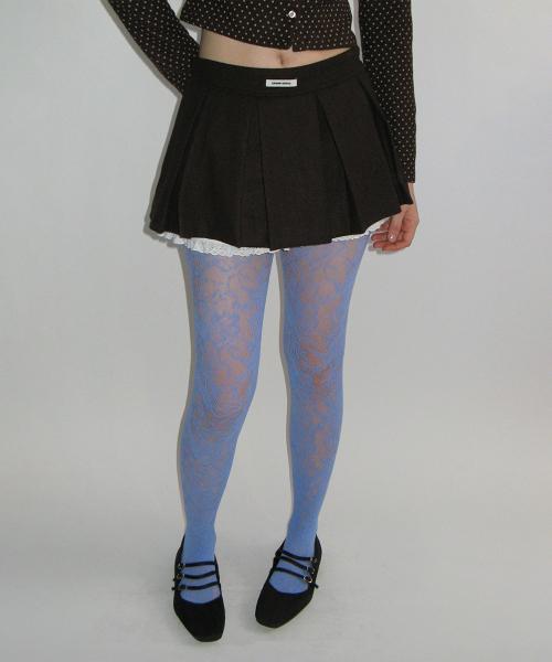 레이스 레이어드 플리츠 스커트_브라운