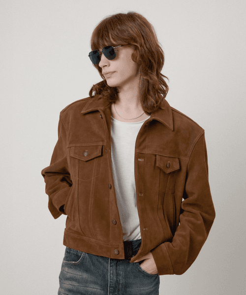 베르크 카우 스웨이드 트러커 자켓 카멜브라운