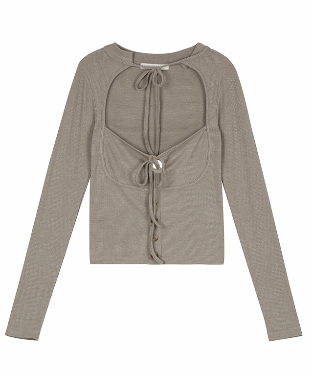 [유니크/스트릿] 트임 리본 스트랩 버튼 티셔츠