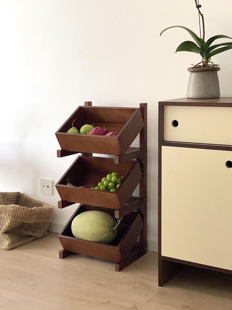 Wood 3-tier Rack 우드 과일 3단 수납 정리 보관함