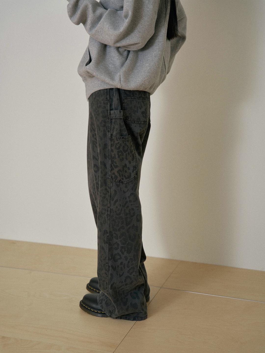 레오파드 워크 팬츠 - 차콜