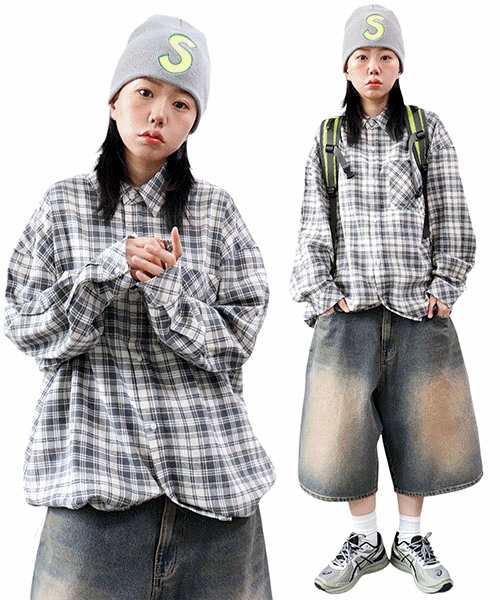 빈티지 스트링 체크 셔츠