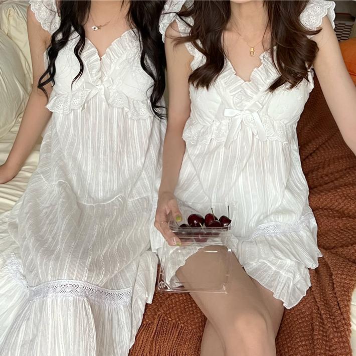[오늘출발] 해리쉬 여름 나시 원피스 잠옷 캡내장 파자마 레이스 공주 홈웨어 2type