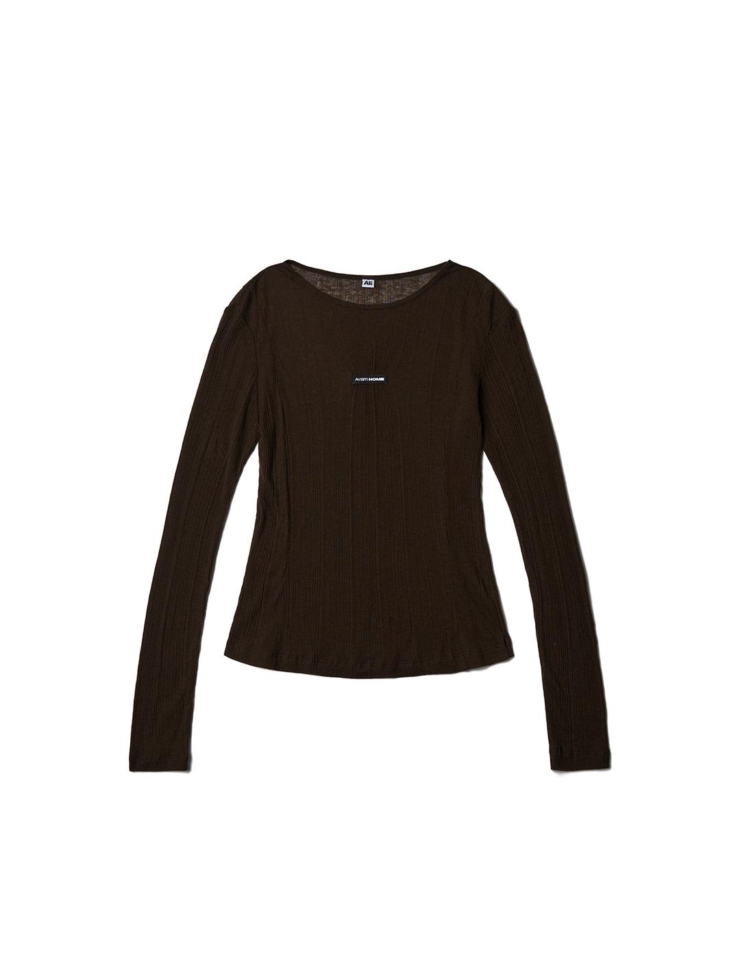 Label Shirring Long Sleeve Tee Brown