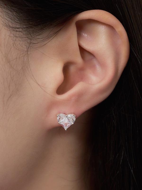 [silver925] heart cubic earring - white