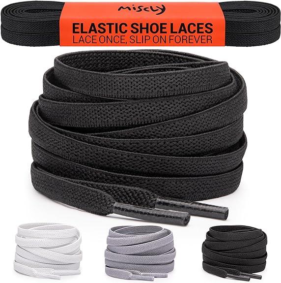 Miscly Flat Elastic Shoelaces [1 Pair] Flat Stretch Shoe Laces
