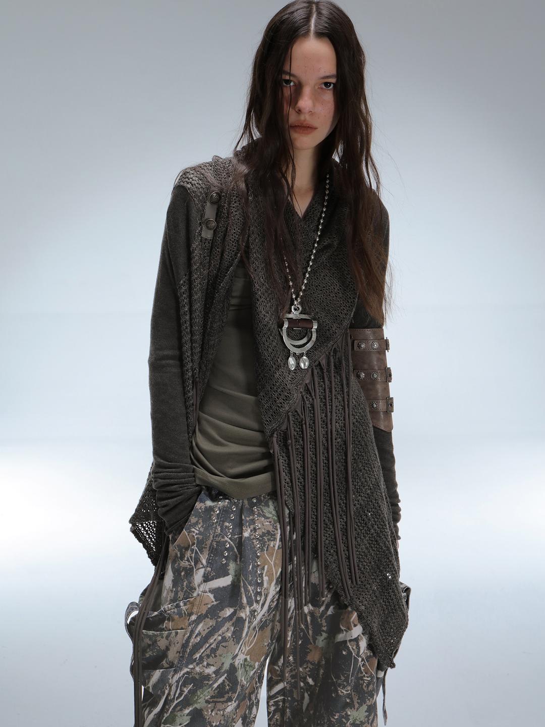 Double Punch Hobo Tassel Shawl Wool Cardigan