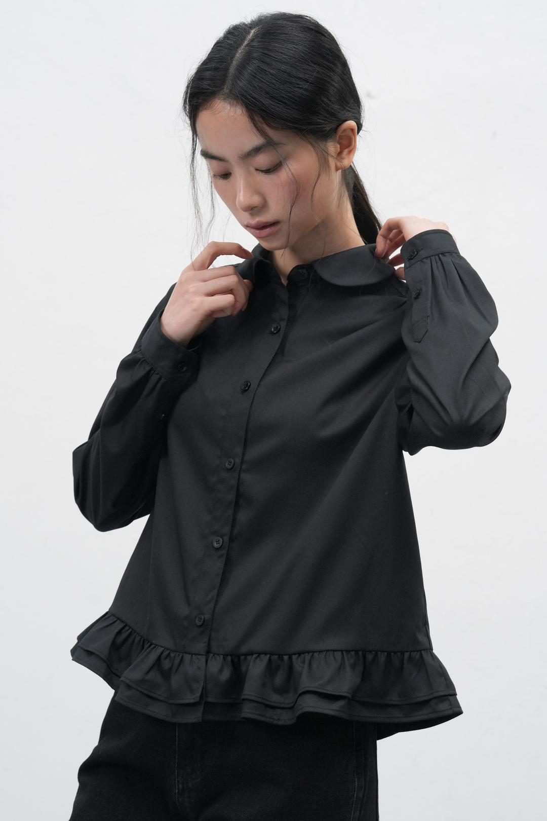 제너럴아이디어 WOMAN 라운드 카라 프릴 블라우스 [BLACK]
