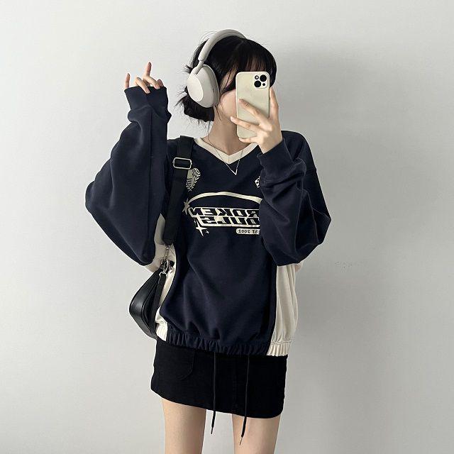 y2k 스포티 브이 배색 소울즈 맨투맨 블록코어