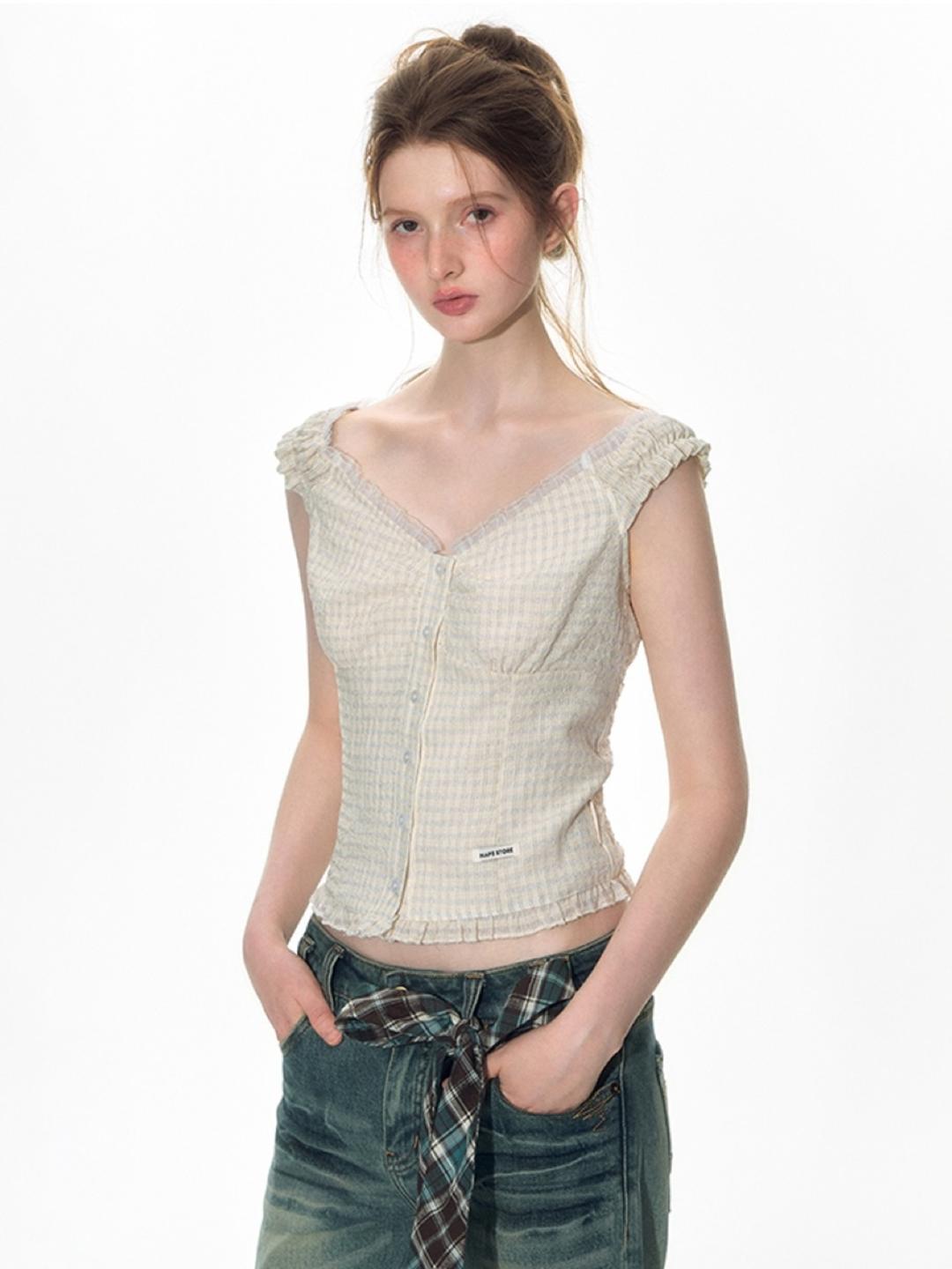 TAKEANAP Butter Cream Frill Blouse