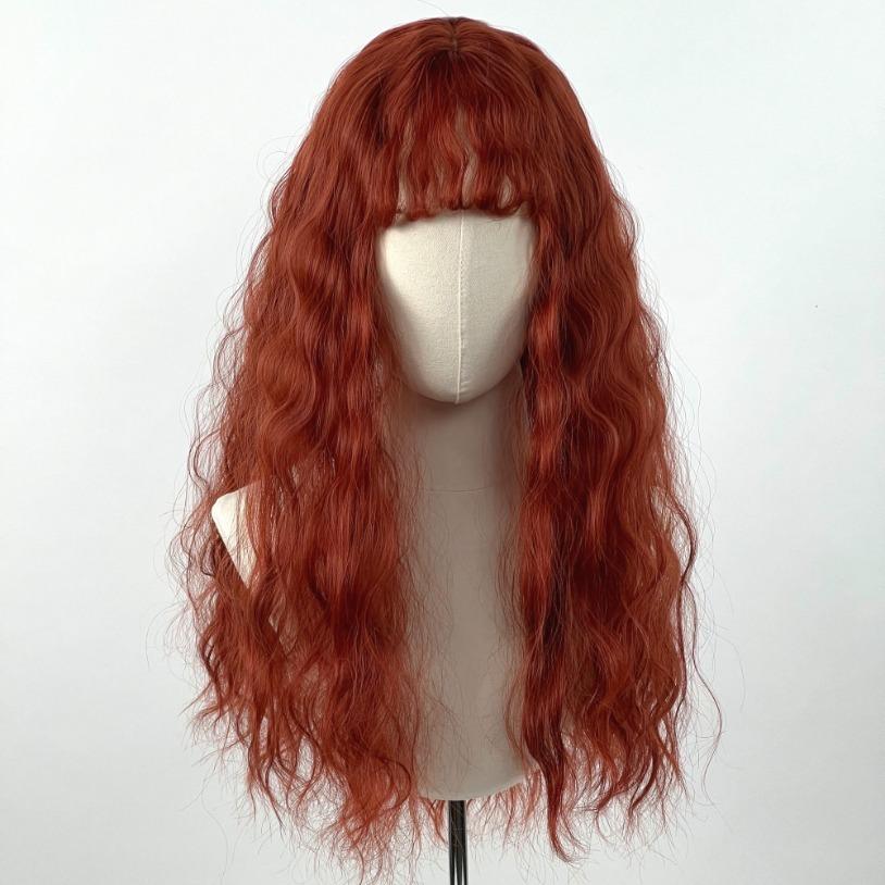 레드 오렌지 히피 펌 통 가발