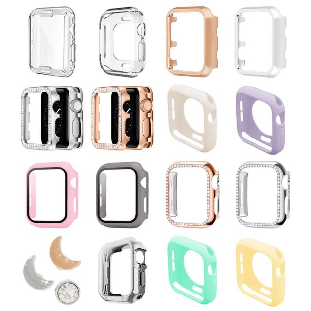 애플워치 7 SE 6 5 4 3 2 1 세대 보호 젤리 실리콘 풀커버 투명 범퍼 메탈 실버 강화유리 큐빅 베젤링 액정 하드 스트랩 케이스 40mm 41mm 44mm 45mm