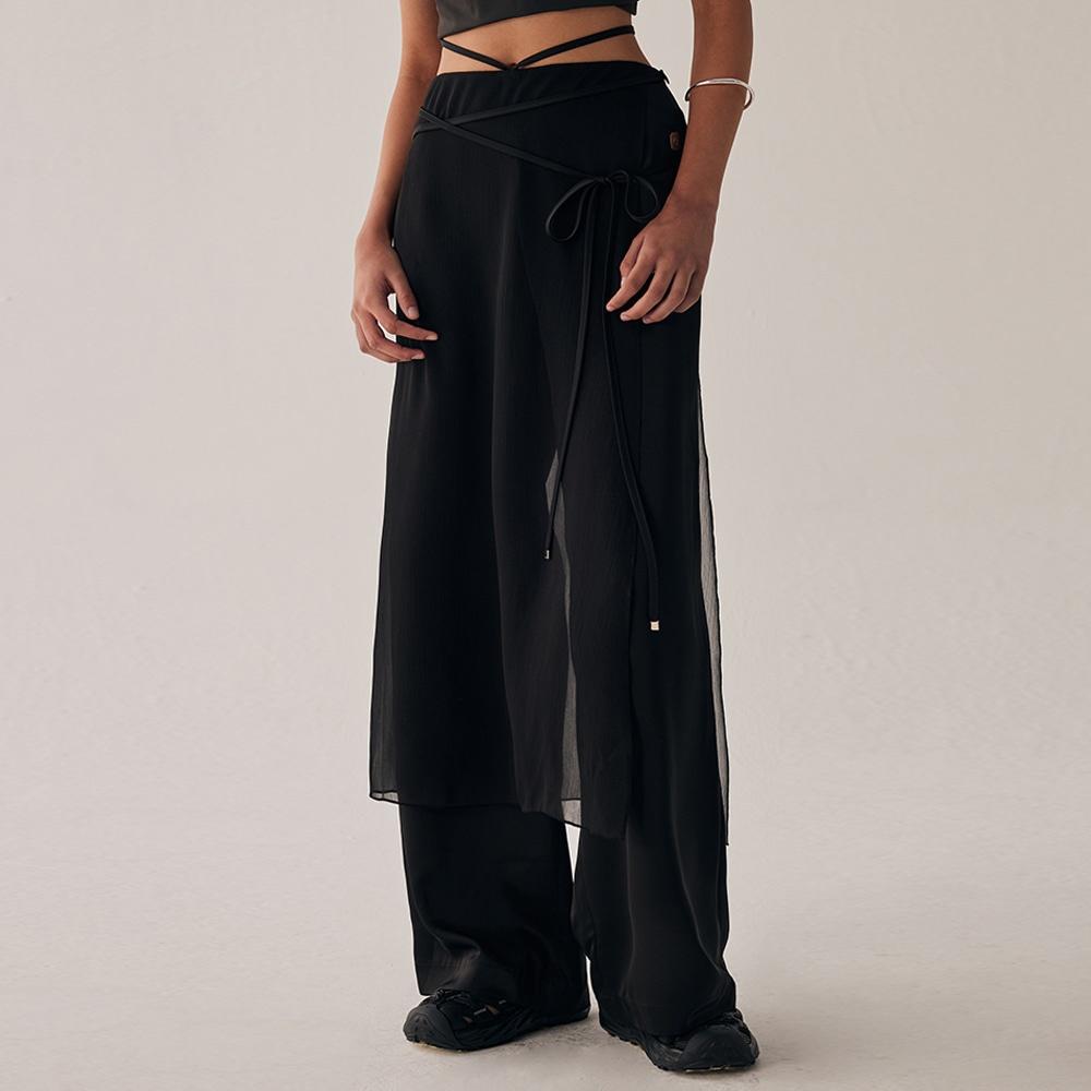 See-Through Strap Wrap Pants [ Black ]