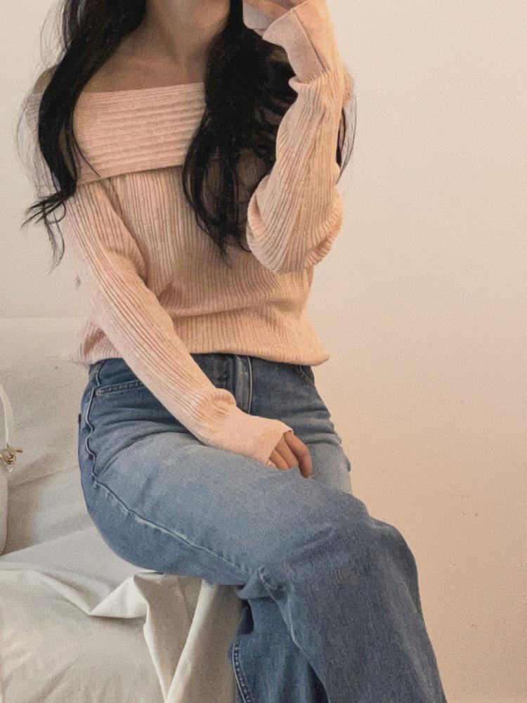 골지 오프숄더 니트 (오트,핑크,블랙)