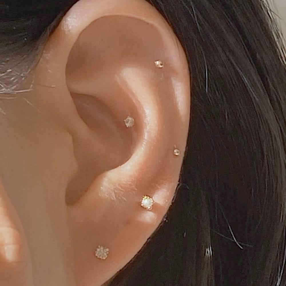 14K 금 꼬냑 다이아 진주 피어싱(낱개) 미니 작은 연골 큐빅 귓바퀴