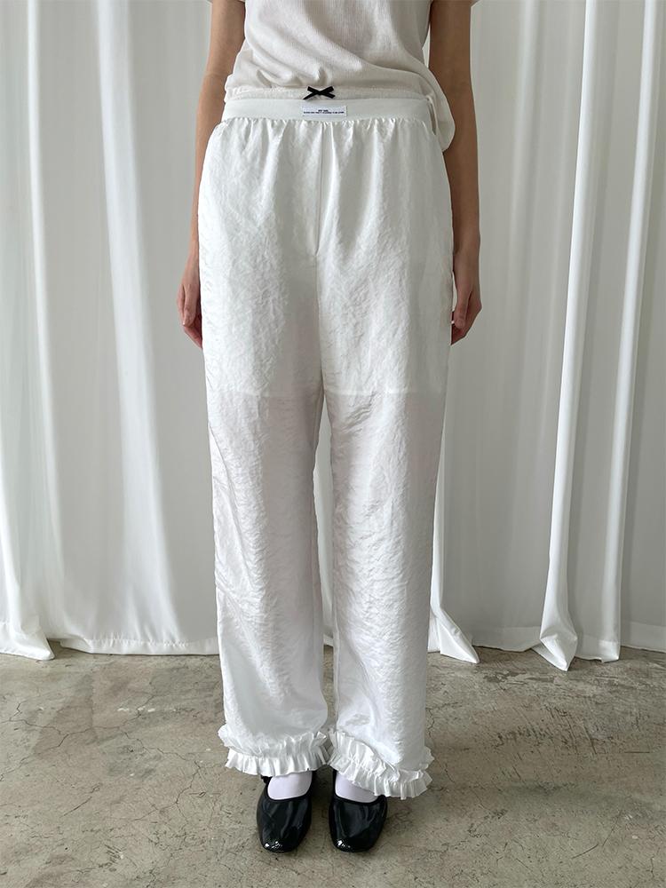 PFF GIRL white satin double lace pants 새틴 레이스 화이트 와이드 팬츠