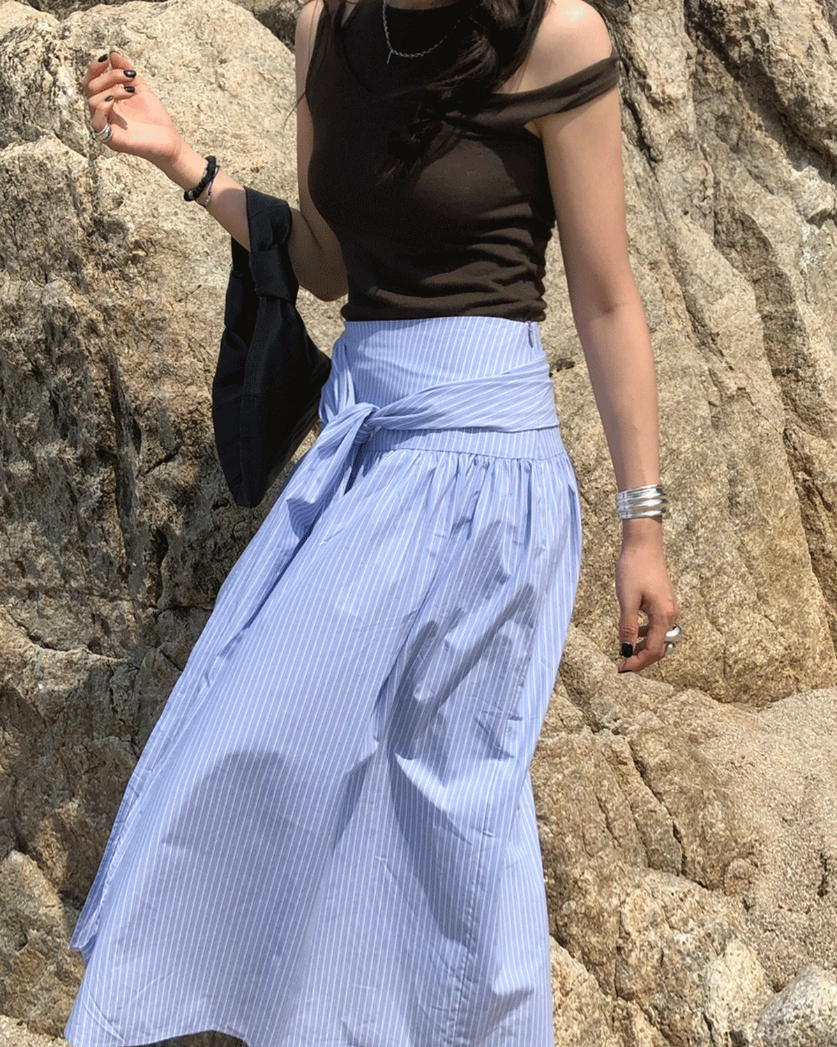 H Q*MK PICK!) WRAP SHIRRING LONG SKIRT (3COLOR)