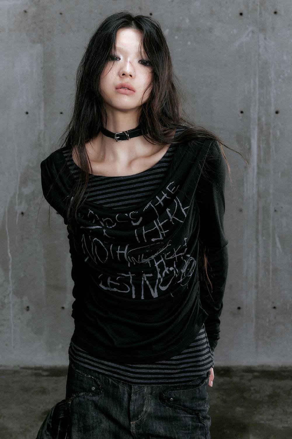 Striped Print Top - Black / S