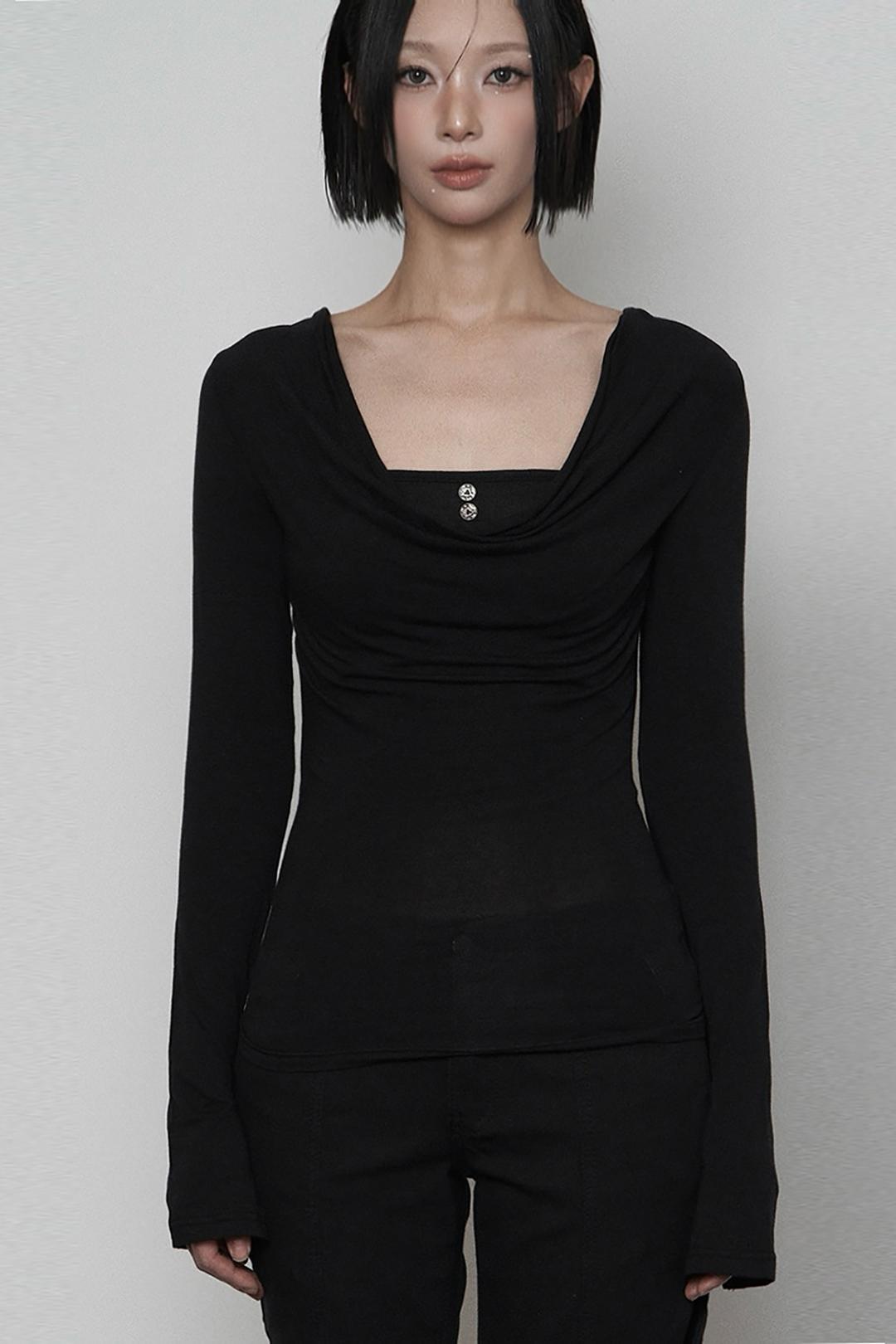 Drapped Layered Long Sleeve (BLACK)