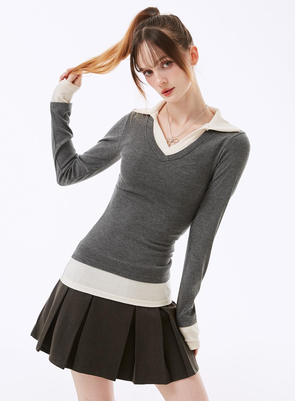 네비 우디트 레이어드 카라 긴팔티