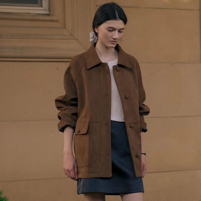 [10/16 예약배송]Single suede half jacket TIFA01JP05_Camel